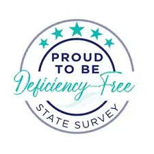 A deficiency free badge for Charter Senior Living Of Orange, an assisted living community in Orange, Connecticut.